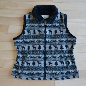 Woolrich Sherpa Fleece Vest Jacket Pine Tree Moose Size XL